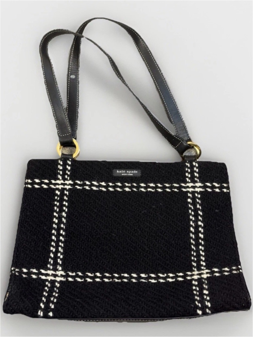 kate spade Vintage Y2K Made in Italy Black and White Plaid Wool Tweed Bag.